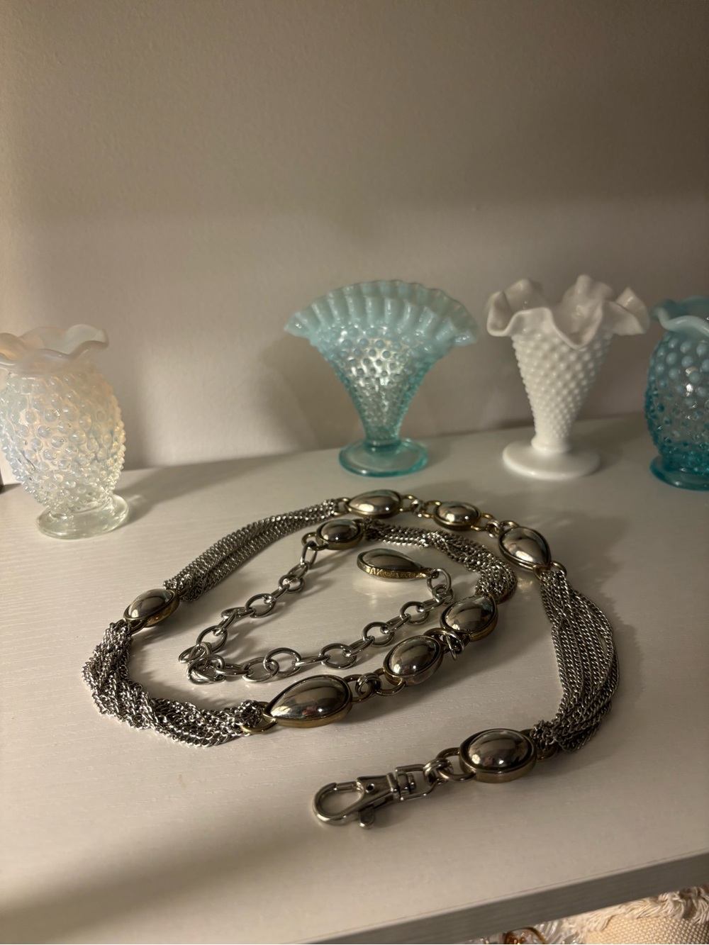 Anne Klein chain belt silver-toned oval links layered metal chain M-L - Picture 5 of 6